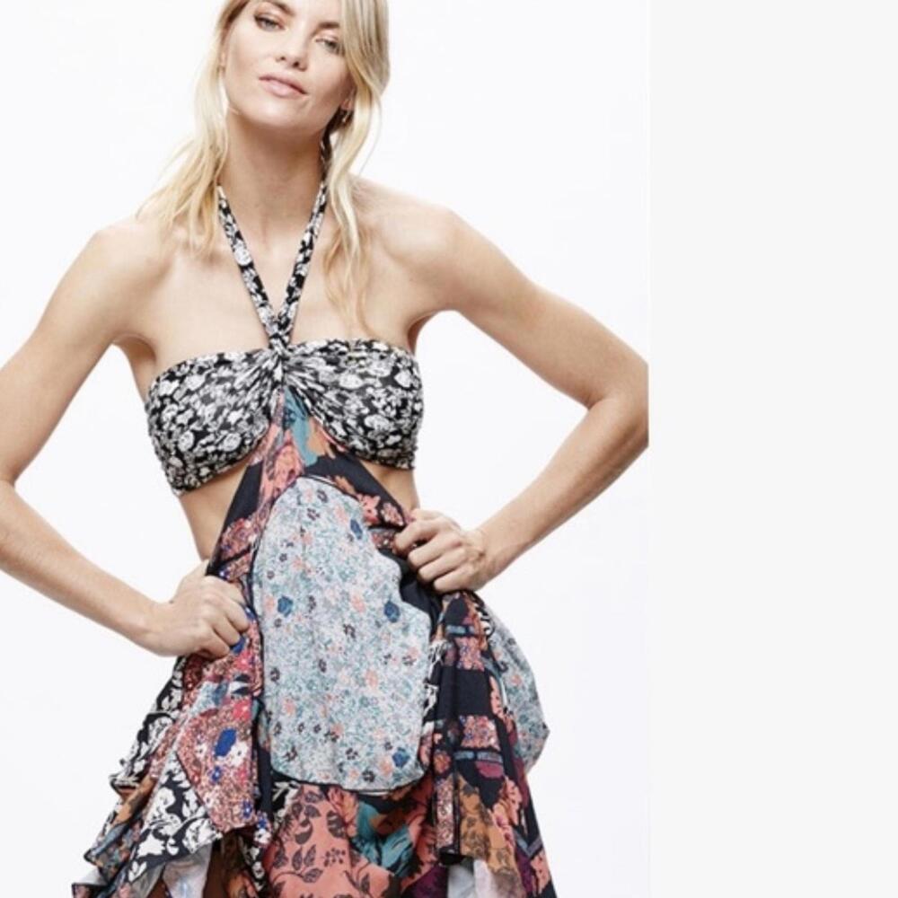NWOT Free People California Love Patchwork Halter Maxi Dress size 10